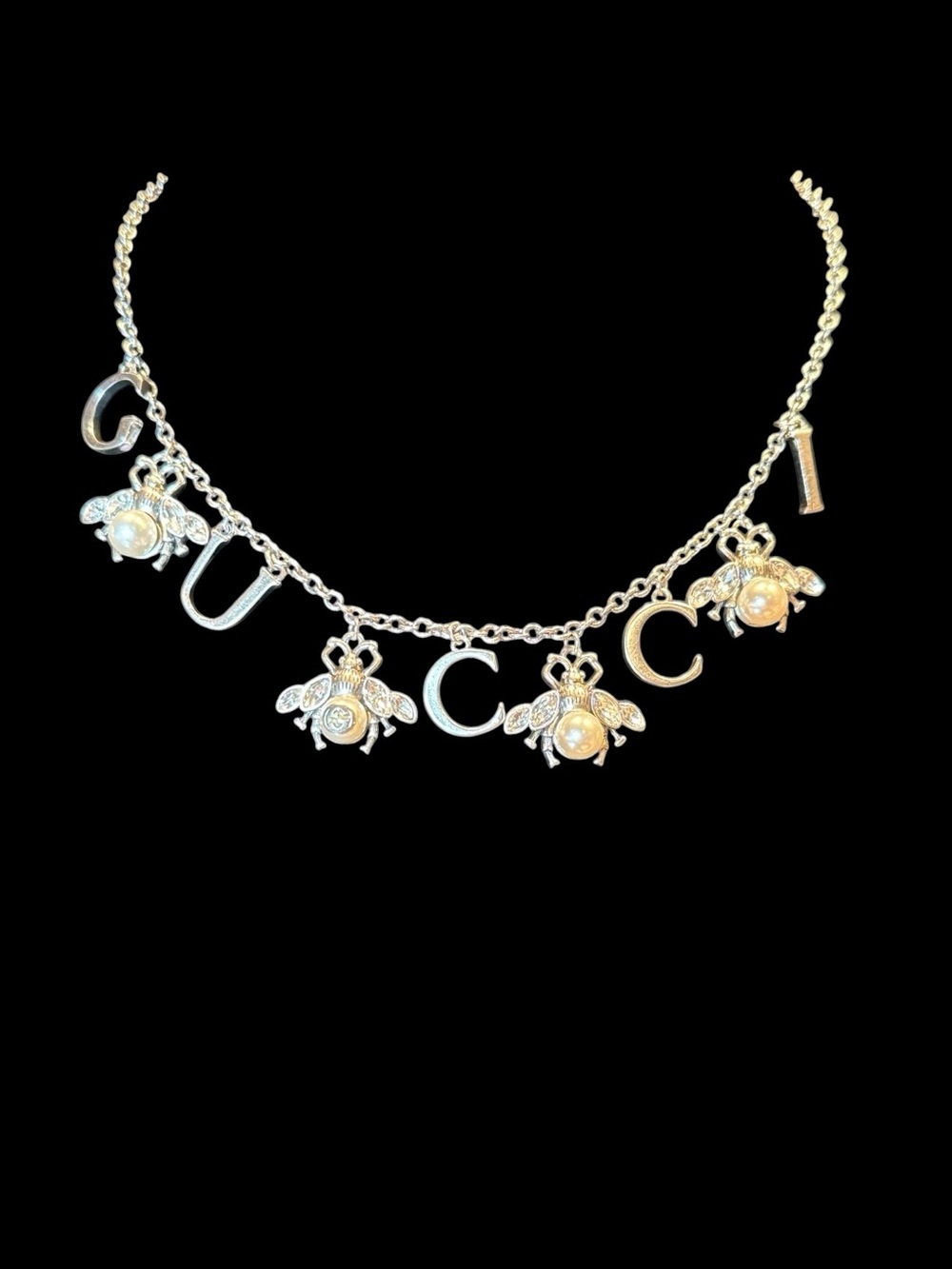 GUCCI Silver Bee Charm Necklace - Pouch - Perfume Bundle